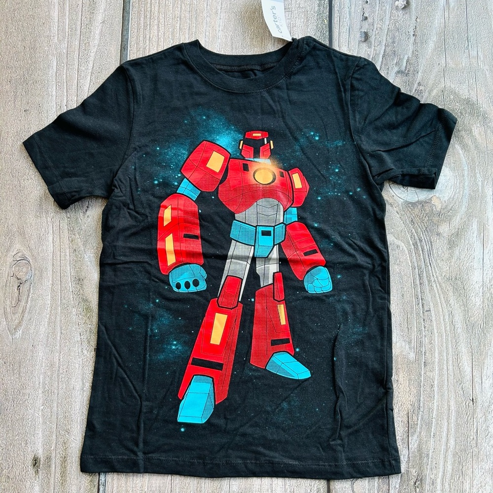 Carter’s size 8 boys Space Robot Graphic Short Sleeve T-shirt, Tee, Black, NWT
